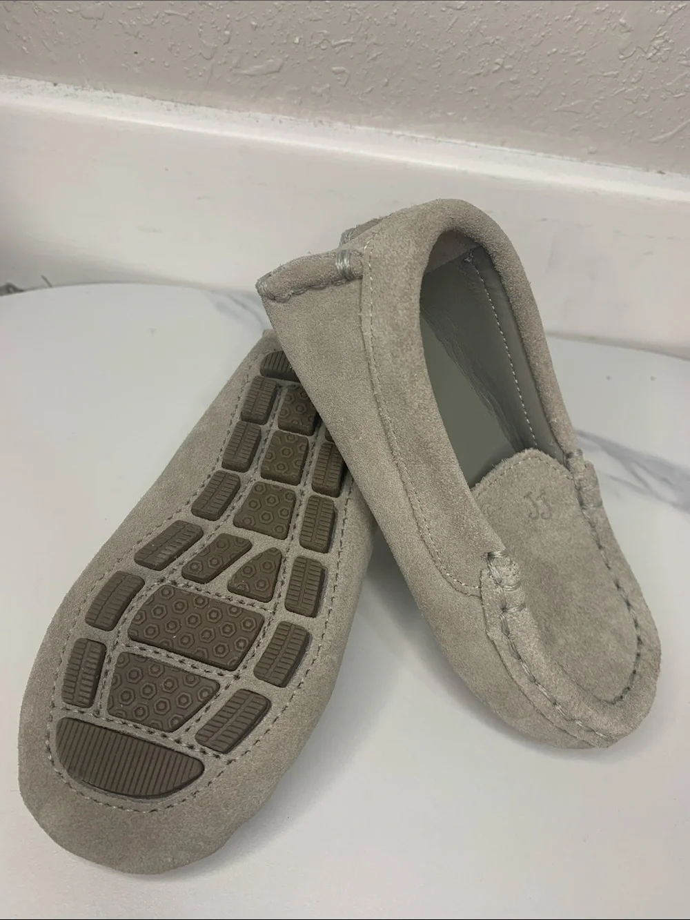 Janie and Jack Grey Suede Moccasin Slippers for Kids